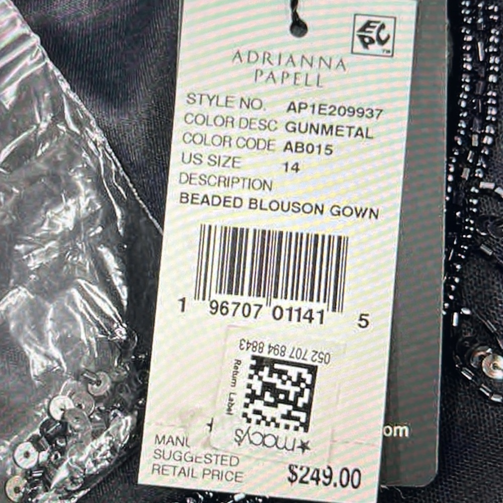 NWT size 14 Adrianna Papell gun metal grey evening gown - Picture 5 of 5